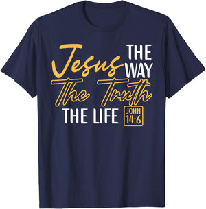 Christian Bible Verse Faith God Jesus The Way John 14:6 T-Shirt - T-Shirt | Navy