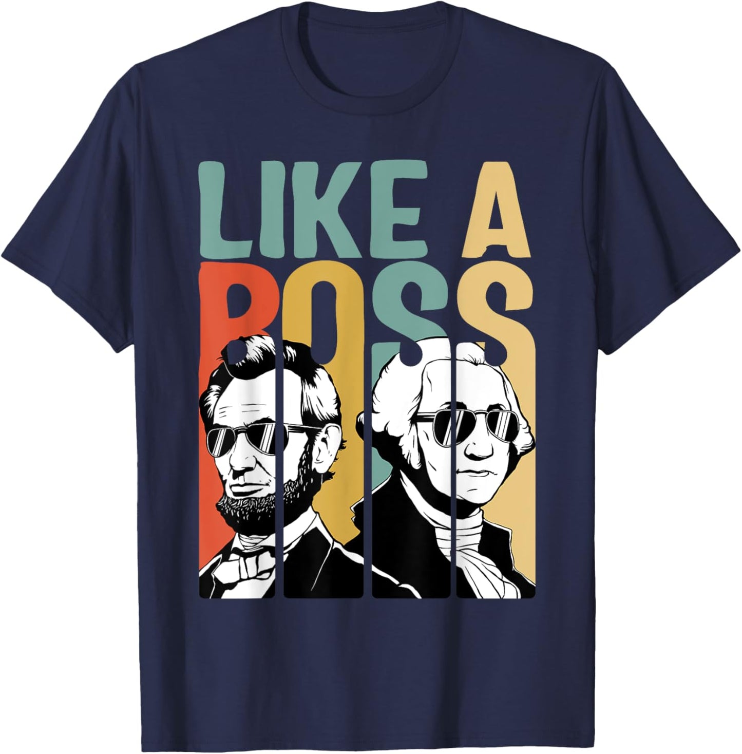 American History Co. Presidents Day Washington Lincoln Abe George - Black, , Short Sleeve, Classic Fit, Small T-Shirt - T-Shirt | Navy
