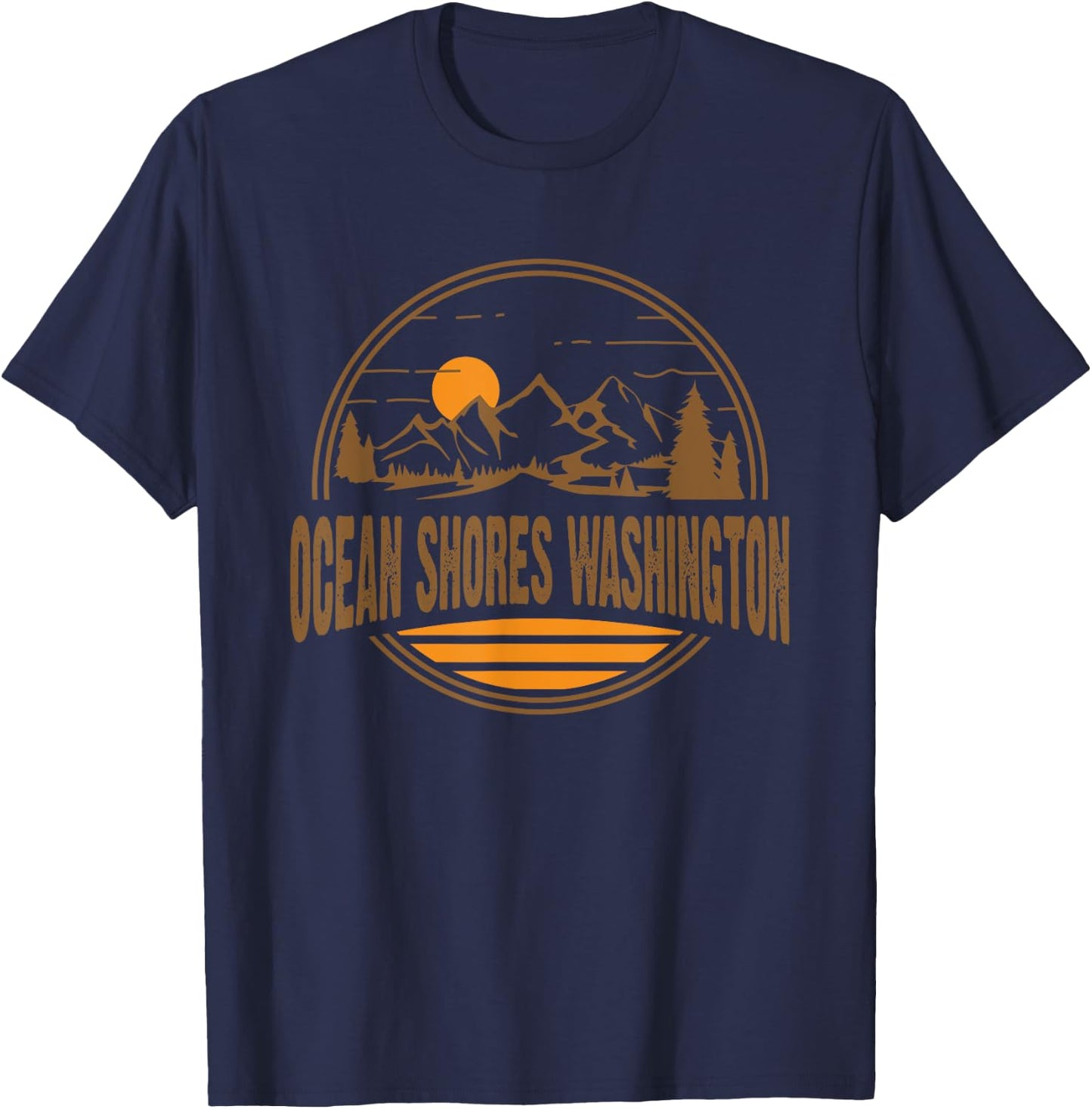 Retro Ocean Shores, Washington State Gift T-Shirt - T-Shirt | Navy