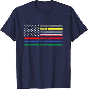 First Responder American Flag EMS POLICE NURSE MILATARY FIRE T-Shirt - T-Shirt | Navy