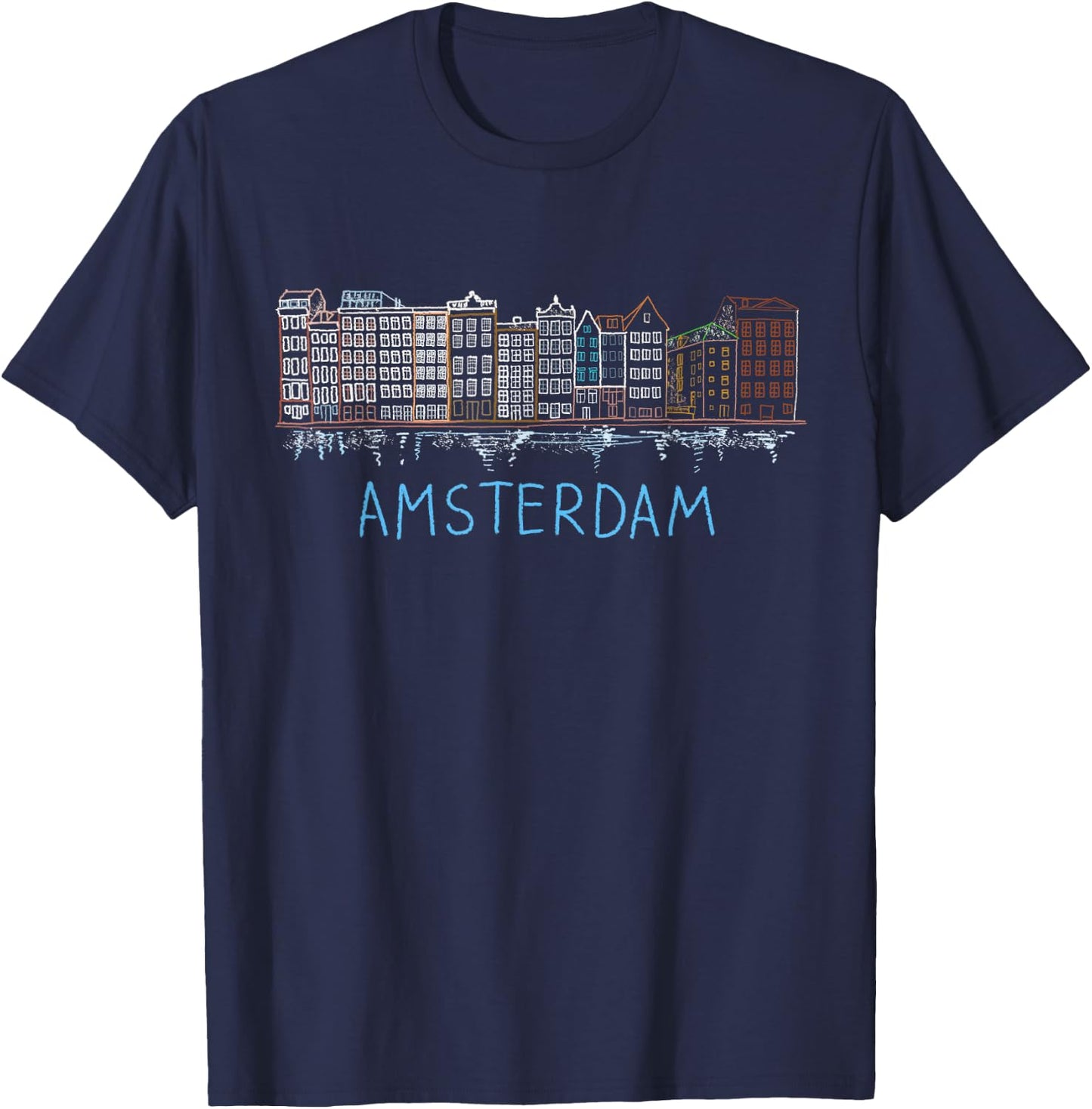 Amsterdam Houses Unique Hand Drawn Art T-Shirt - T-Shirt | Navy