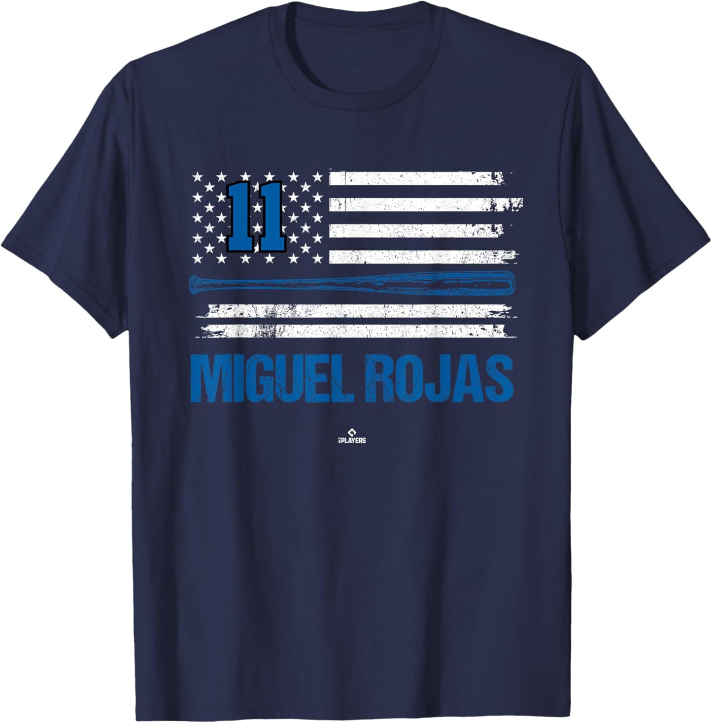 USA Flag Bat Miguel Rojas Los Angeles Baseball MLBPA T-Shirt - T-Shirt | Navy
