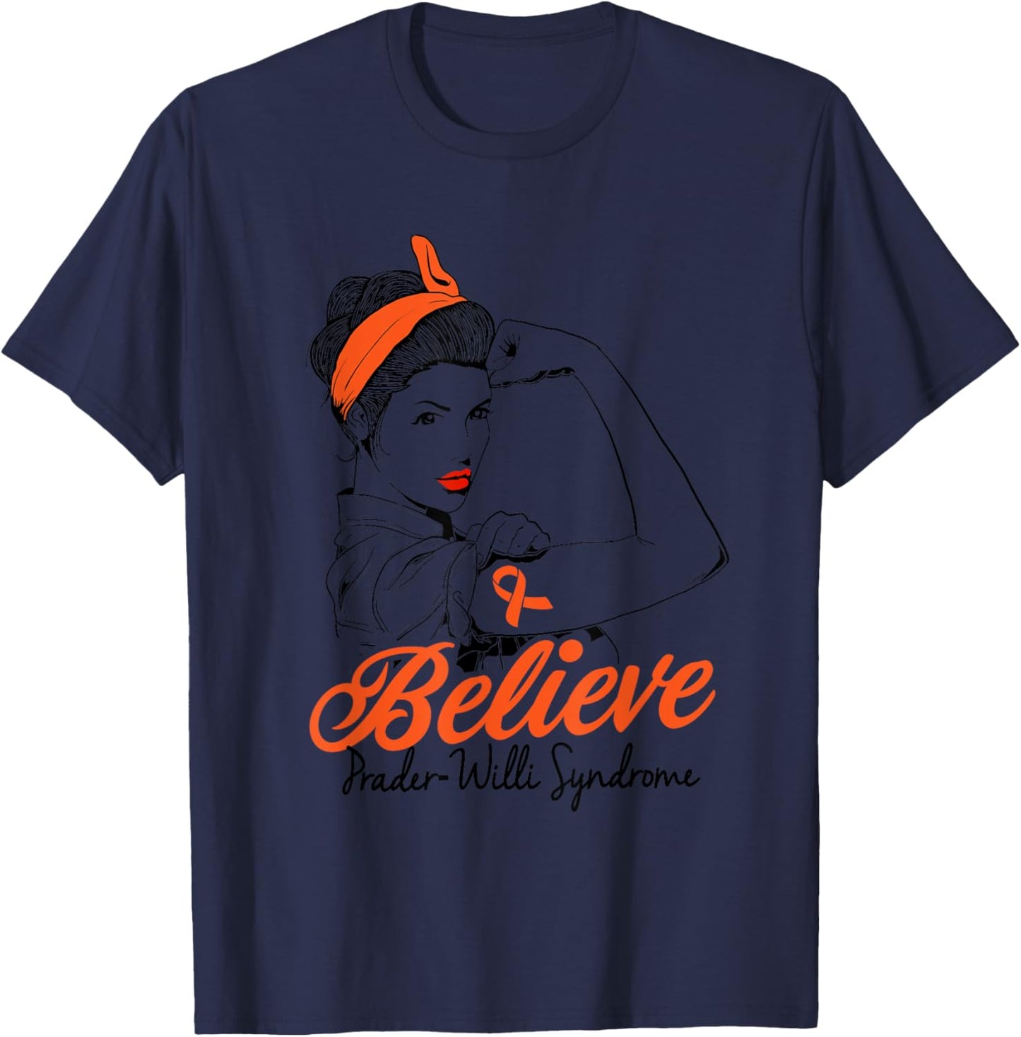 Prader-Willi Syndrome Orange Ribbon Unbreakable Superhero T-Shirt - T-Shirt | Navy