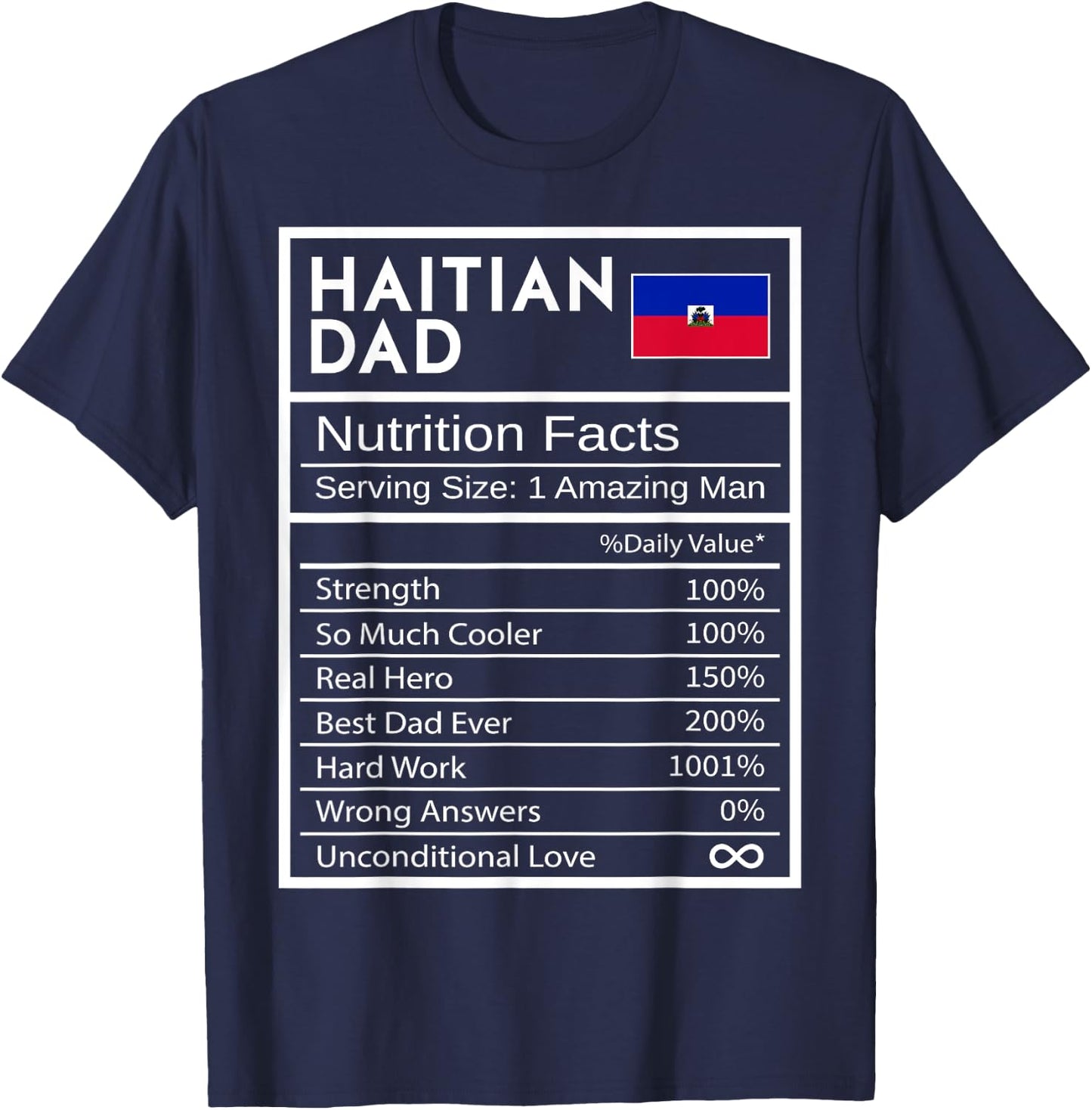 Haitian Dad Nutrition Facts National Pride Gift Dad T-Shirt - T-Shirt | Navy