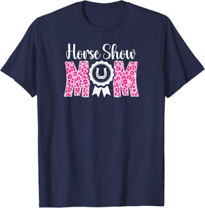 Horse Show Mom Leopard Equestrian Mama Horse Show Mother T-Shirt - T-Shirt | Navy