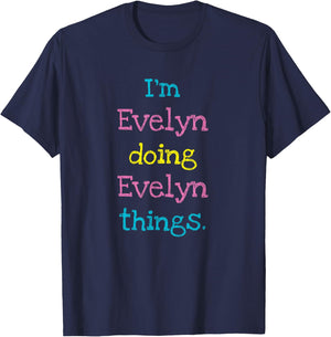 Evelyn Cute Personalized Text Kid's Gift Top for Girls T-Shirt - T-Shirt | Navy