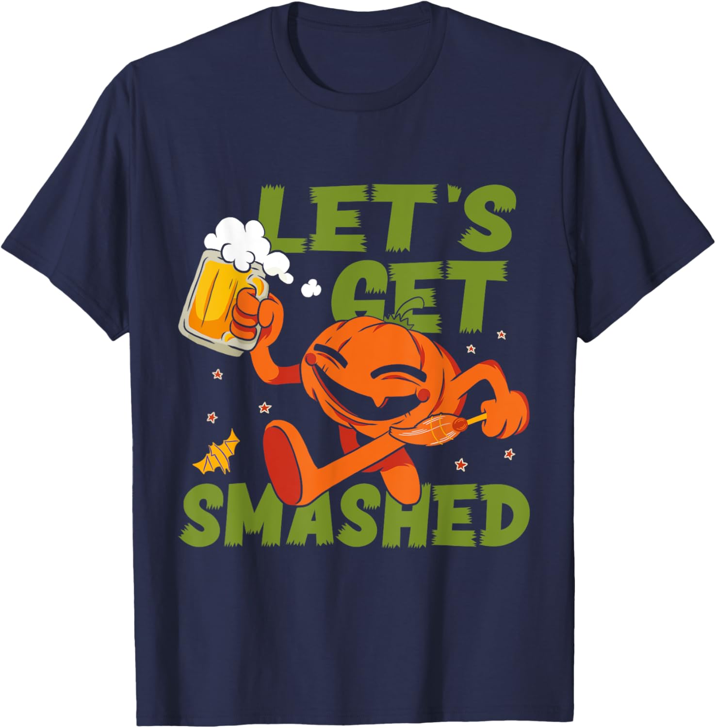 Beer Halloween Let's Get Smashed Halloween Beer Pumpkin T-Shirt - T-Shirt | Navy