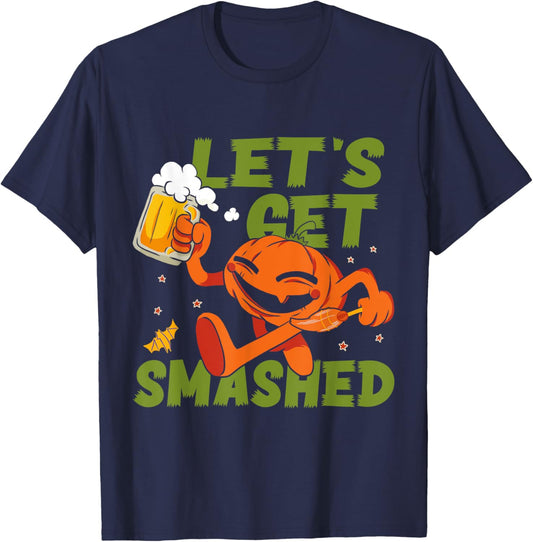 Beer Halloween Let's Get Smashed Halloween Beer Pumpkin T-Shirt - T-Shirt | Navy