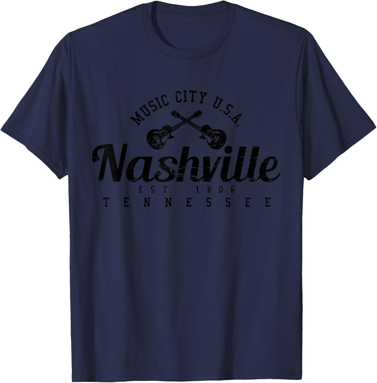 Nashville Tennessee Country Music City Guitar T-Shirt - T-Shirt | Navy