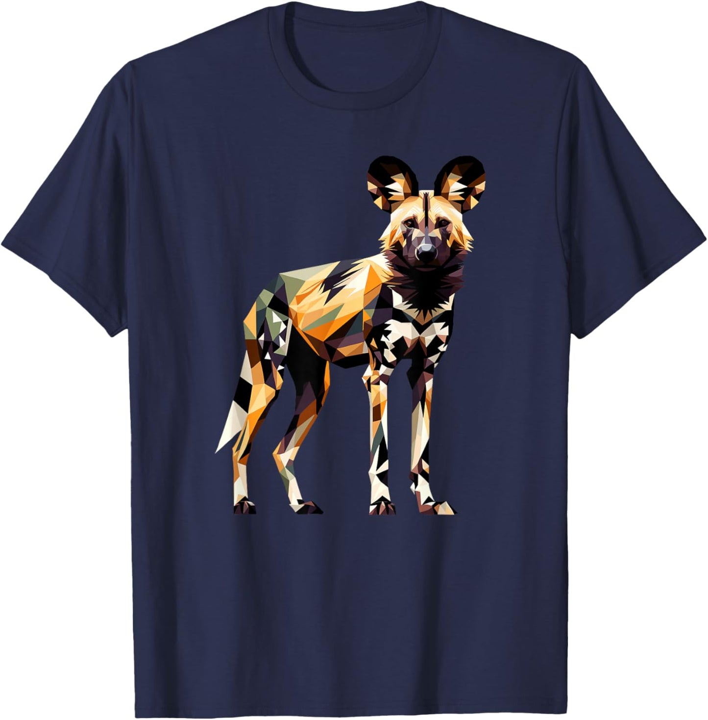 Geometric Art African Wild Dog Painted Dog T-Shirt - T-Shirt | Navy