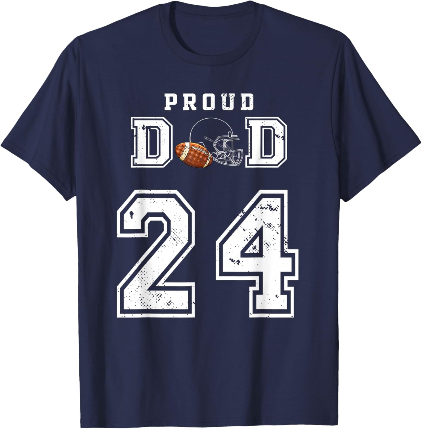 Custom Proud Football Dad Number 24 Personalized T-Shirt - T-Shirt | Navy