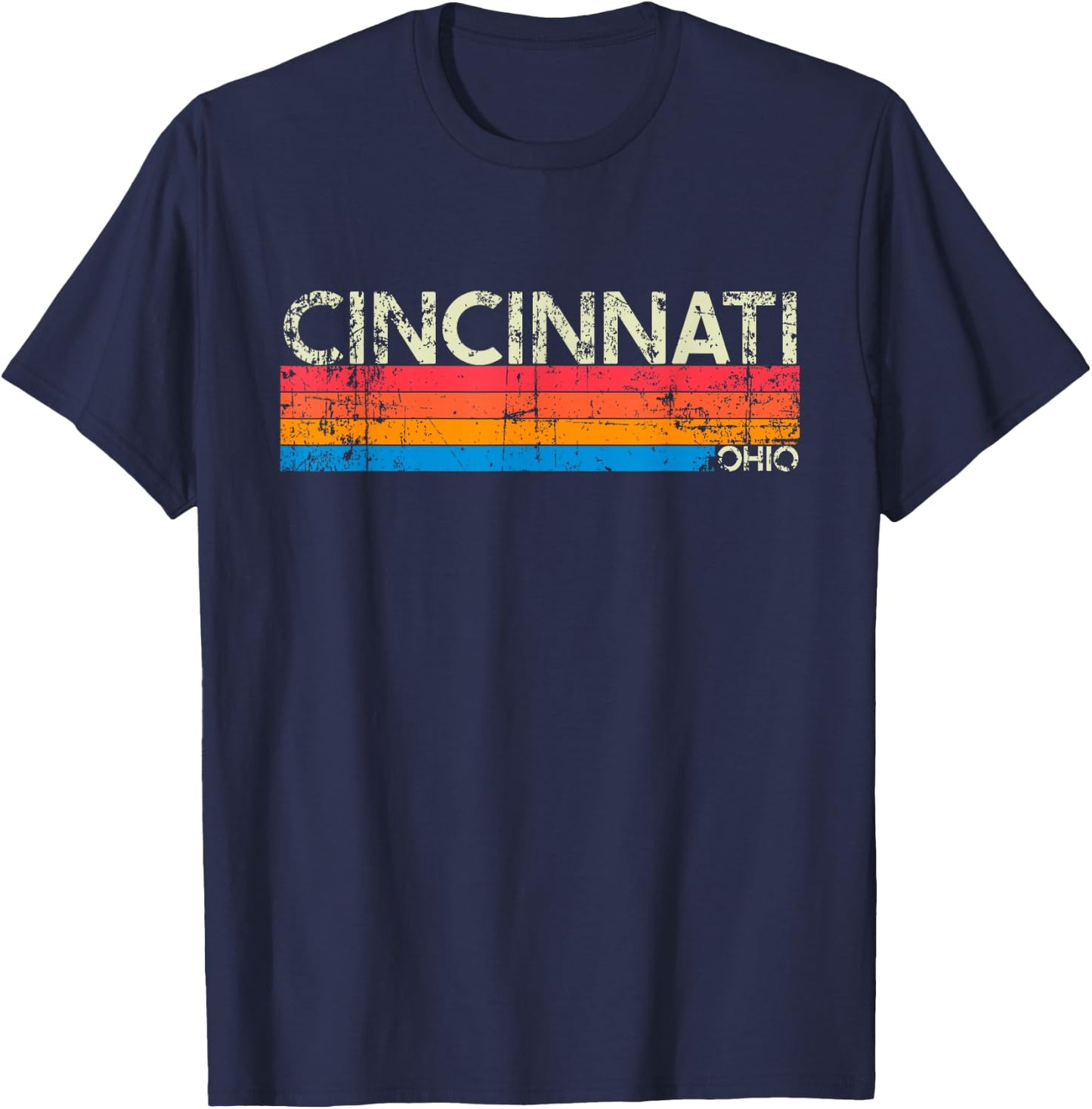 Vintage Retro Cincinnati Ohio Distressed Souvenir T-Shirt - T-Shirt | Navy