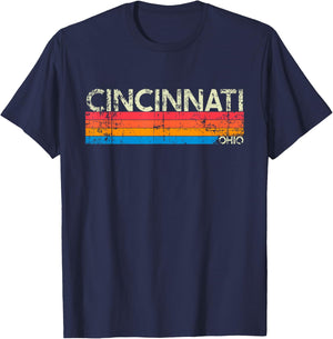Vintage Retro Cincinnati Ohio Distressed Souvenir T-Shirt - T-Shirt | Navy