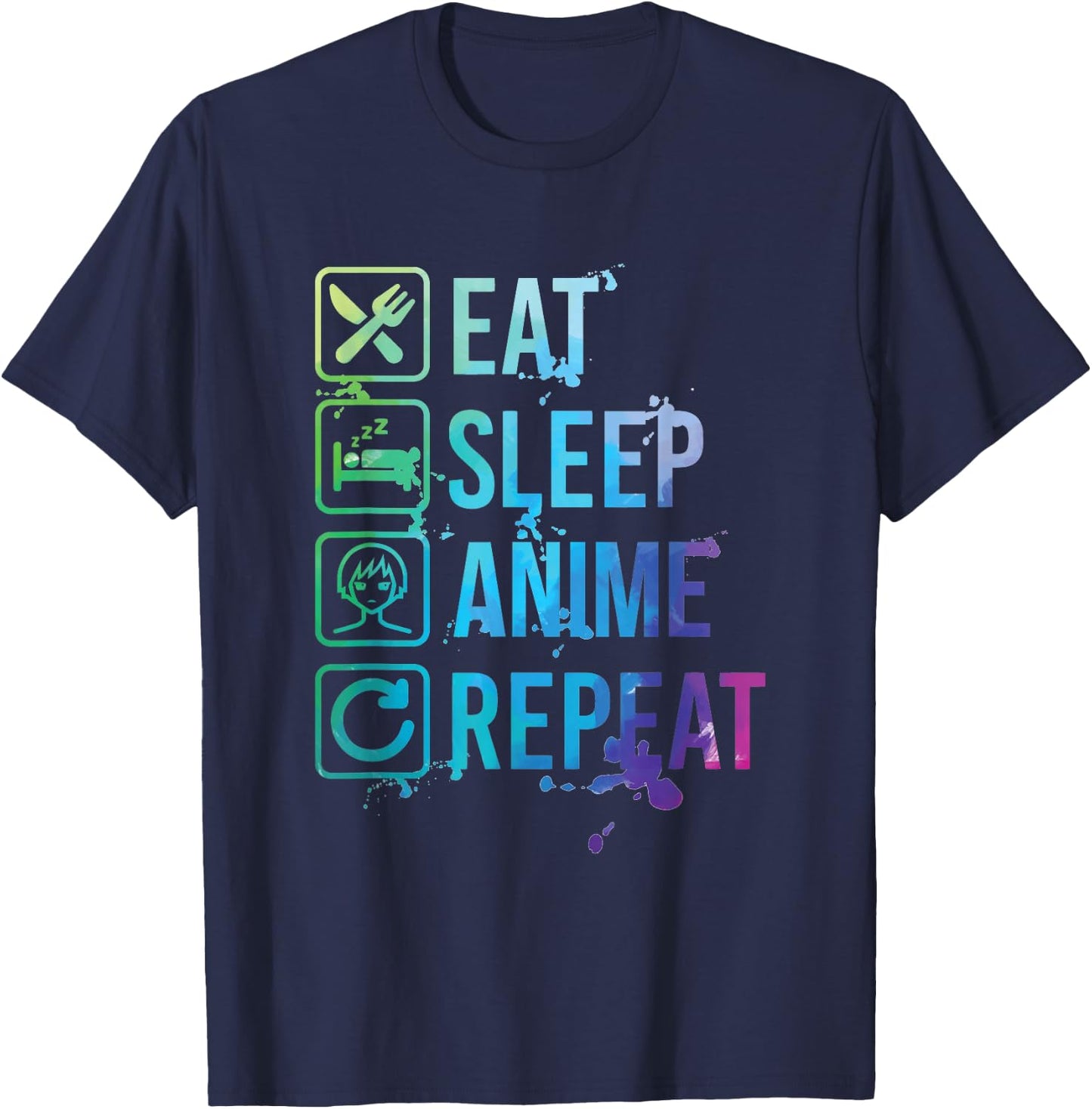 Anime Eat Sleep Repeat Watercolor Gift T-Shirt - T-Shirt | Navy