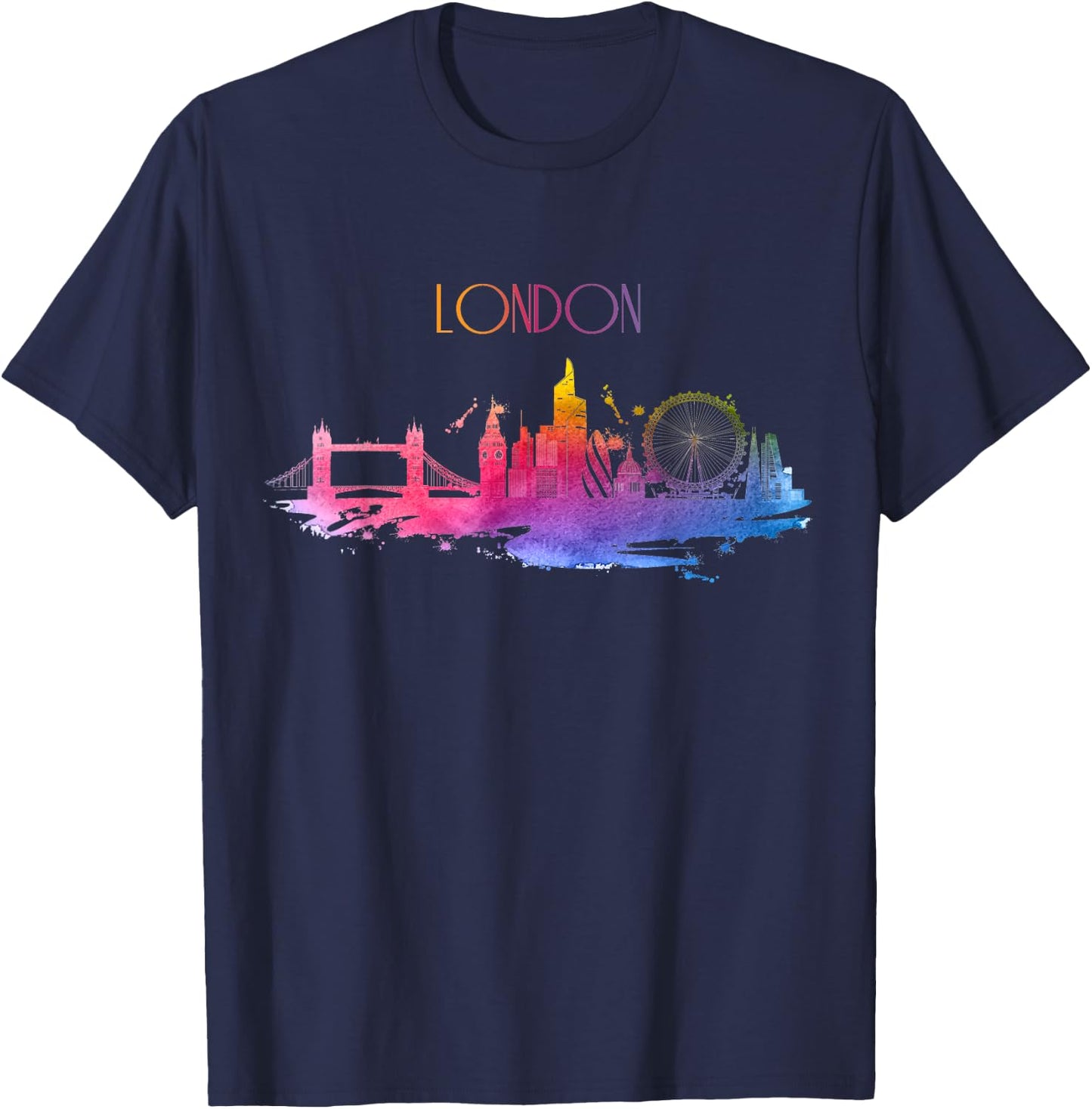 London Skyline Watercolor Art UK England Souvenir Gift T-Shirt - T-Shirt | Navy