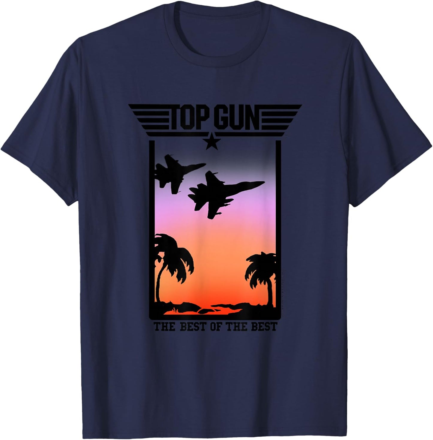 Top Gun Sunset Scene with Jets and Palm Trees Action Movie T-Shirt - T-Shirt | Navy