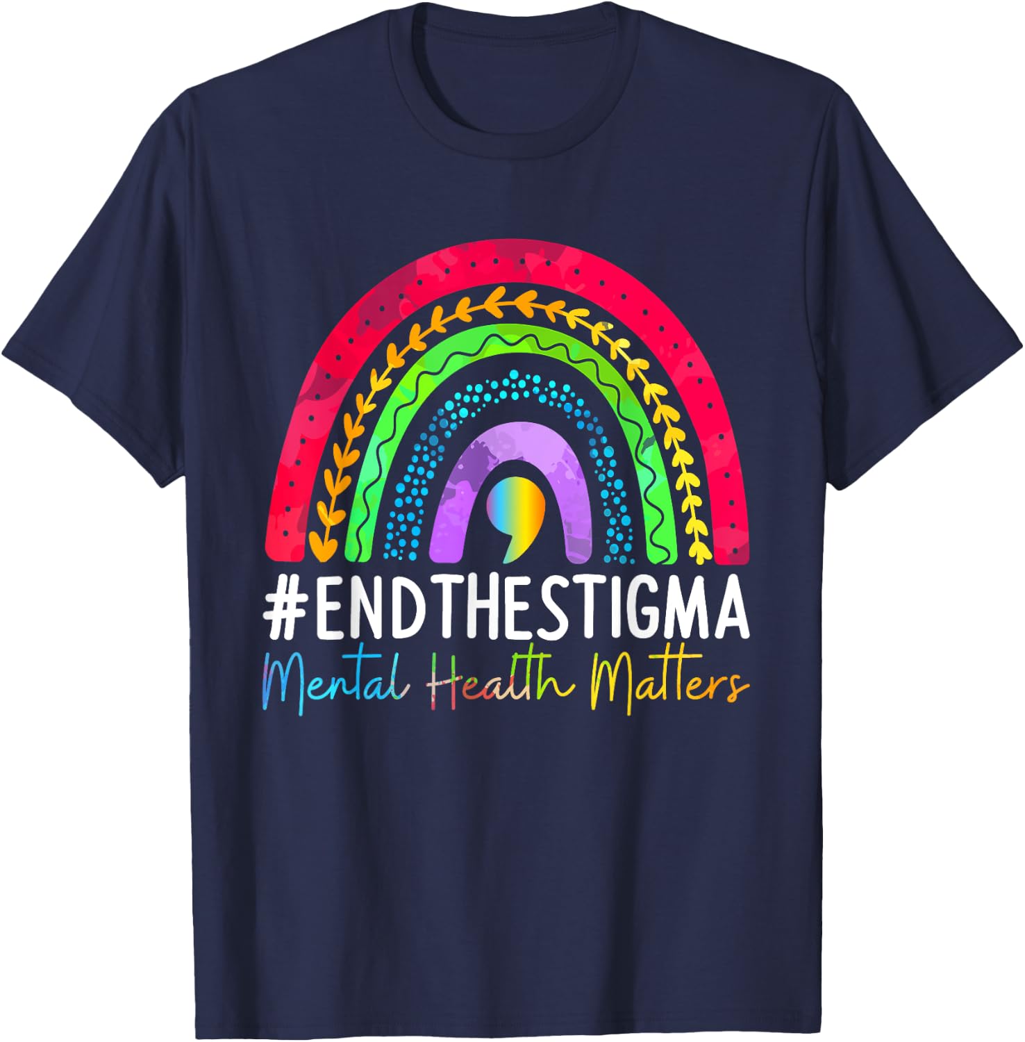 Mental-Health Matters End The Stigma Rainbow Boho T-Shirt - T-Shirt | Navy