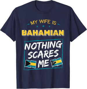 My Wife Is Bahamian Bahamas Heritage Roots Flag Pride T-Shirt - T-Shirt | Navy