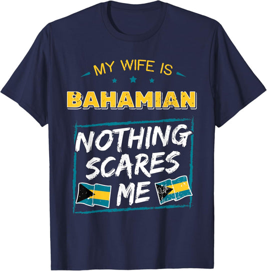 My Wife Is Bahamian Bahamas Heritage Roots Flag Pride T-Shirt - T-Shirt | Navy