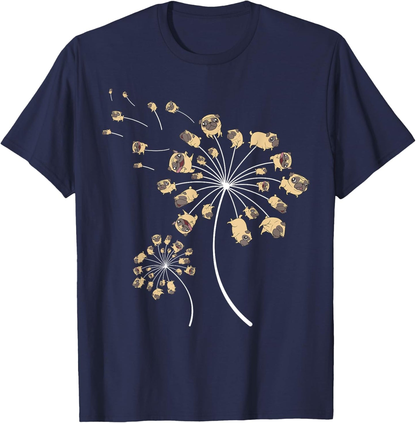 Funny Pug Gift Women Cool Flower Dog Dandelion Lover T-Shirt - T-Shirt | Navy