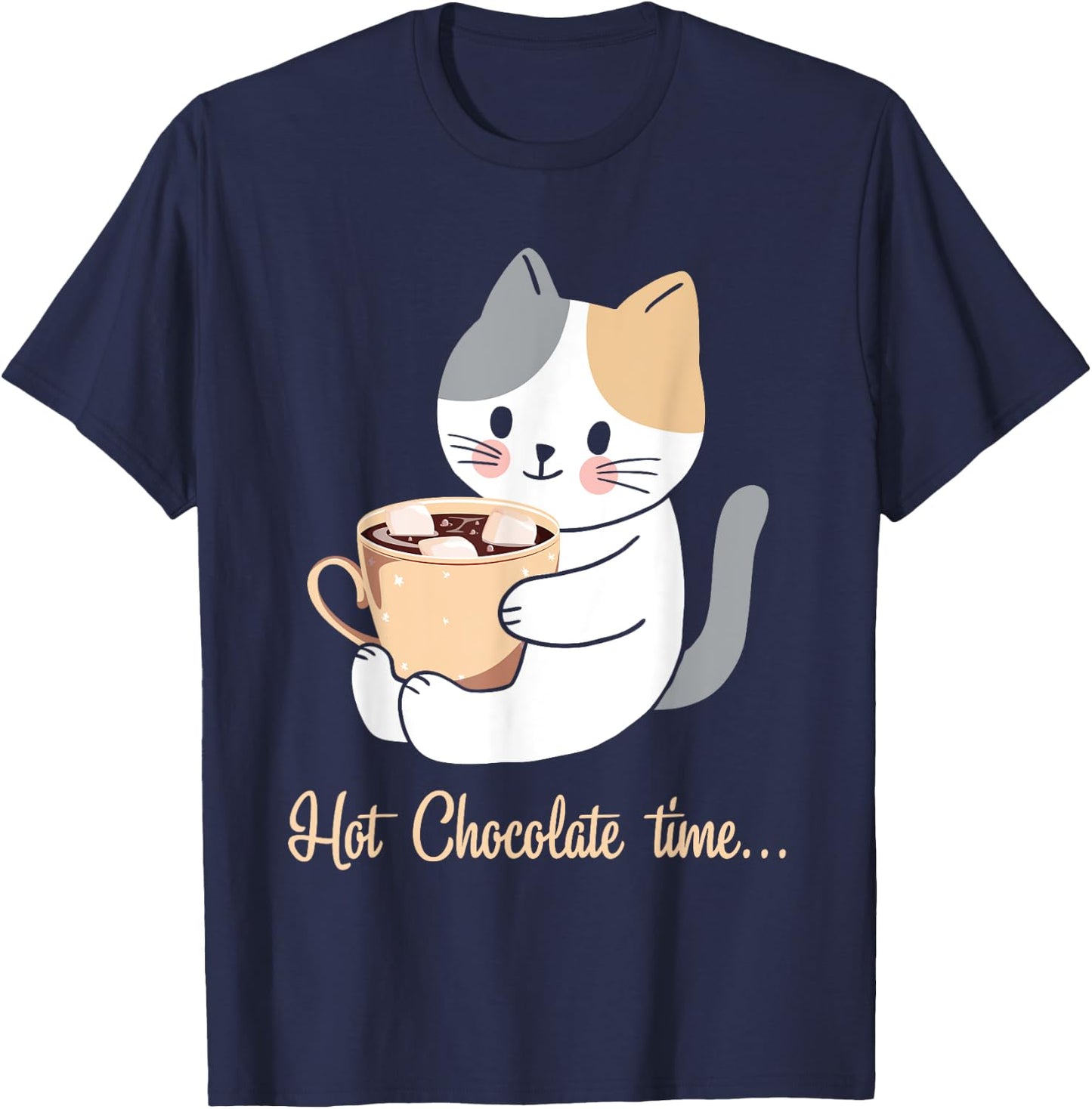 Hot Chocolate Time Cocoa Cute Cat Women Girls Kids T-Shirt - T-Shirt | Navy