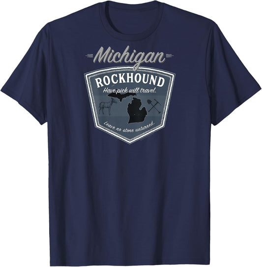 Michigan Rockhound ~ Rock Collector Gear ~ Back Side Print T-Shirt - T-Shirt | Navy