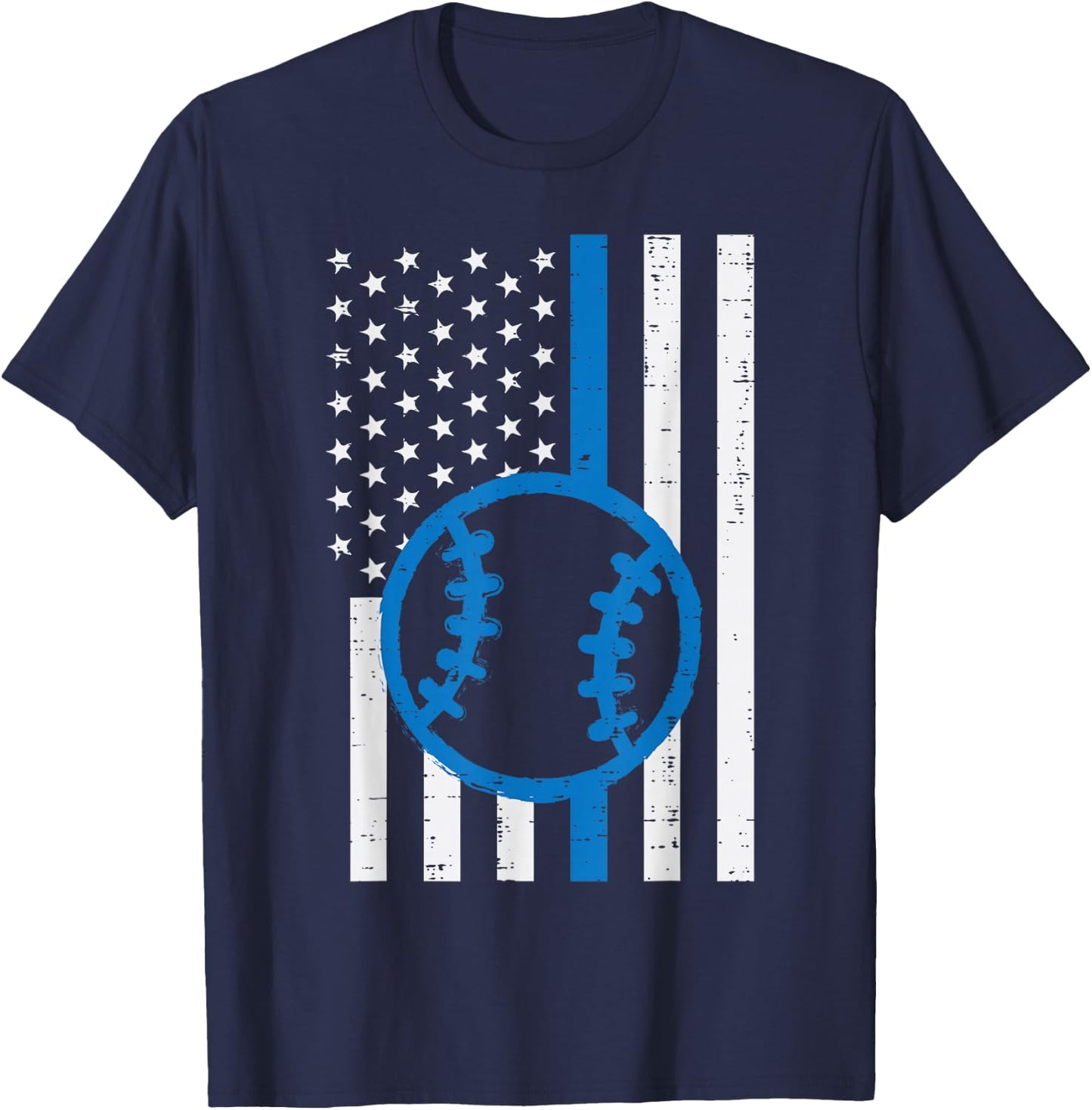 US Flag Thin Blue Line Baseball Vintage Patriotic Police Cop T-Shirt - T-Shirt | Navy