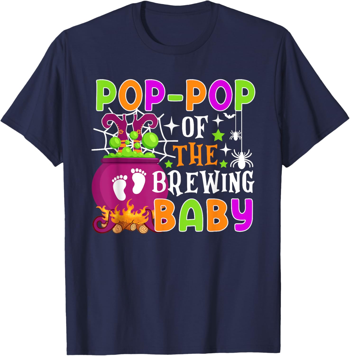Pop-Pop of Brewing Baby Halloween Theme Baby Shower Spooky T-Shirt - T-Shirt | Navy