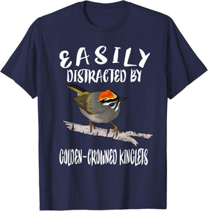 Easily Distracted By Golden-crowned Kinglets Birds Birding T-Shirt - T-Shirt | Navy