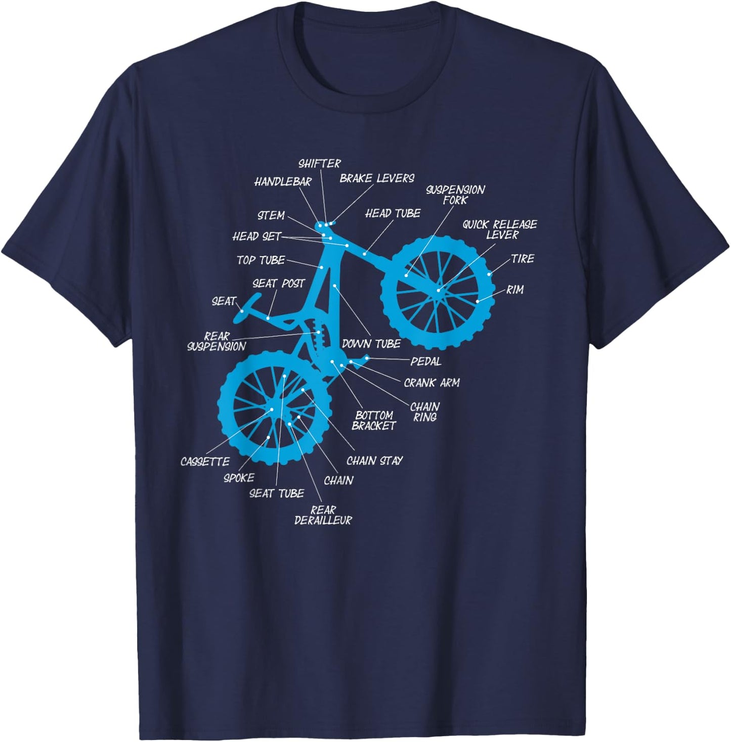 Fully MTB Anatomy - Mountain Bike Parts Cross Cycling T-Shirt - T-Shirt | Navy