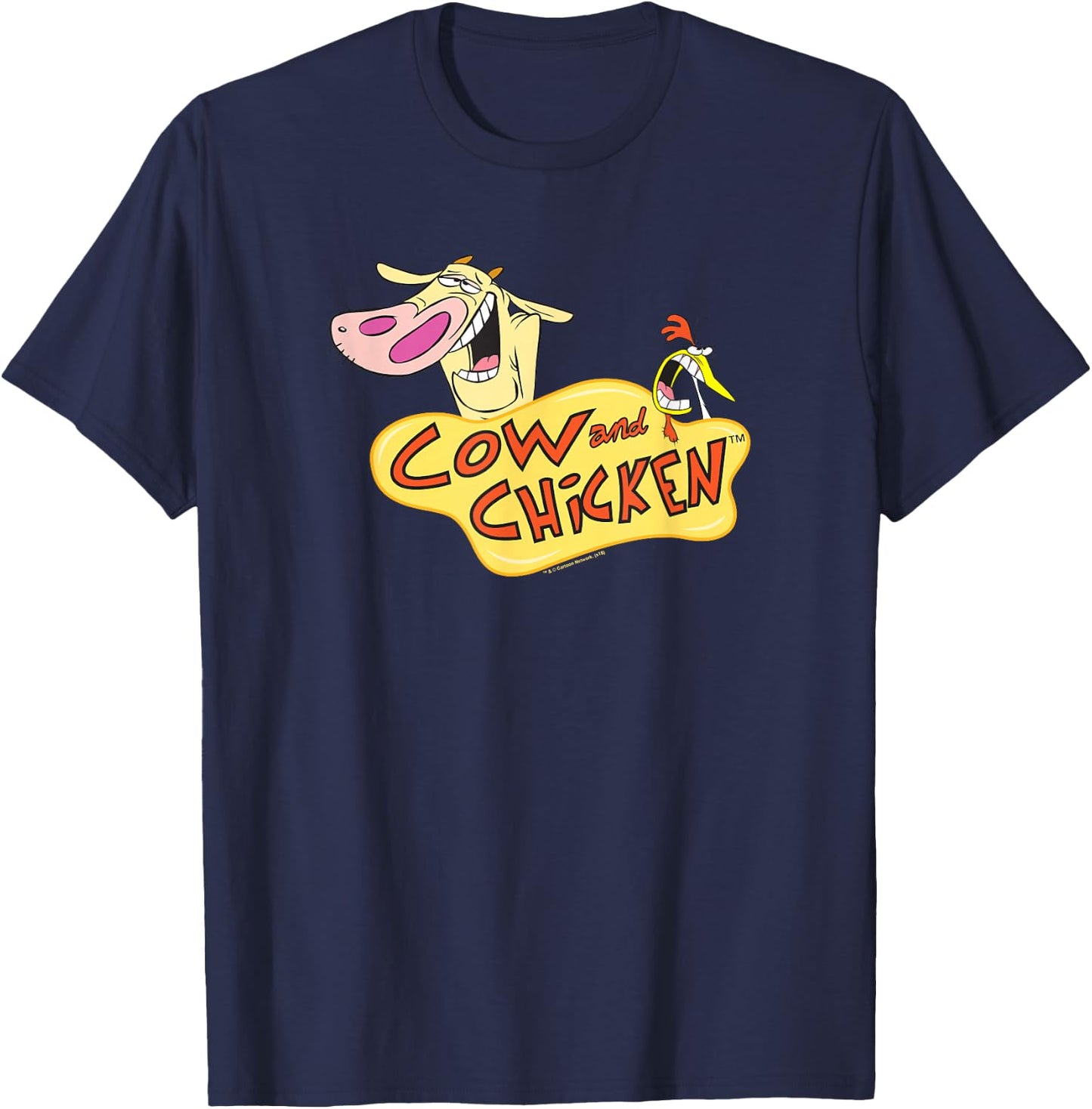 Cartoon Network Cow and Chicken Logo , Men's Adult Blue Short Sleeve V Neck , Small T-Shirt - T-Shirt | Navy