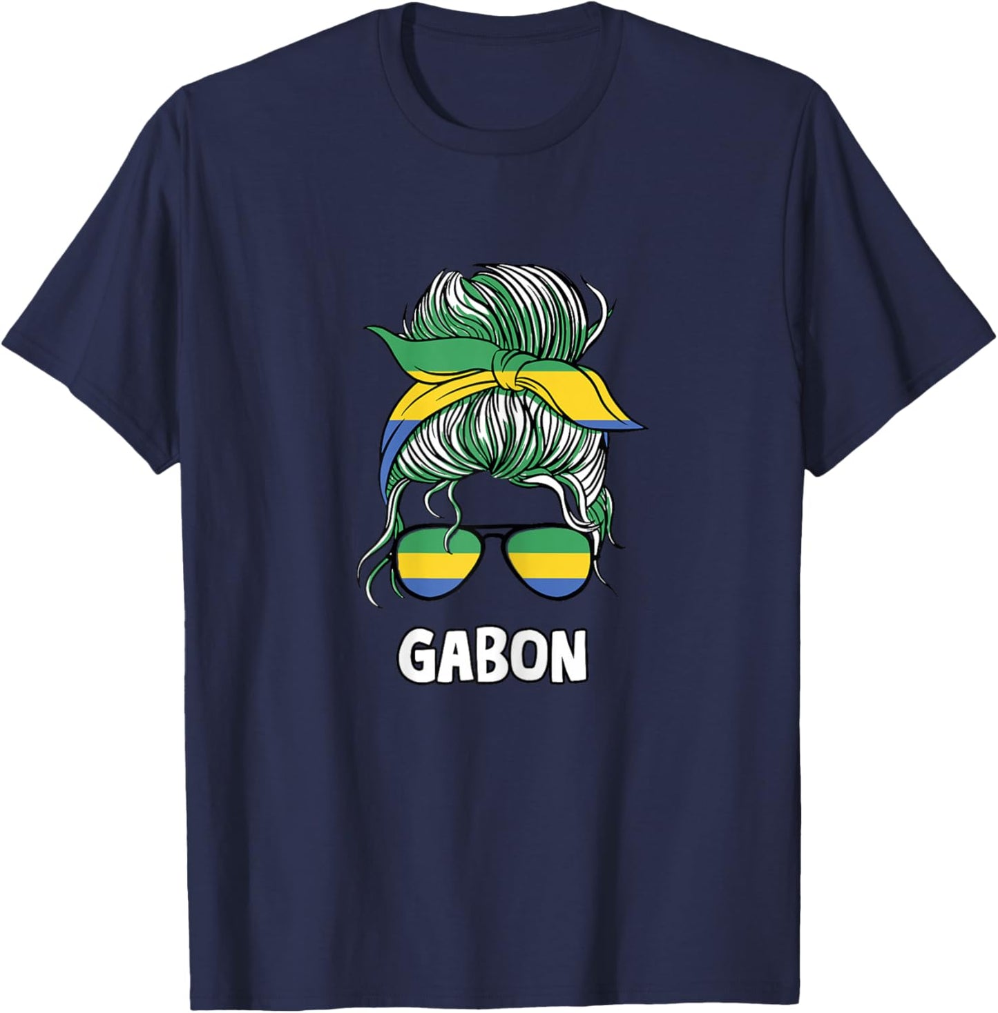 African Flag Gabon Girl , white, Female X-Small T-Shirt - T-Shirt | Navy