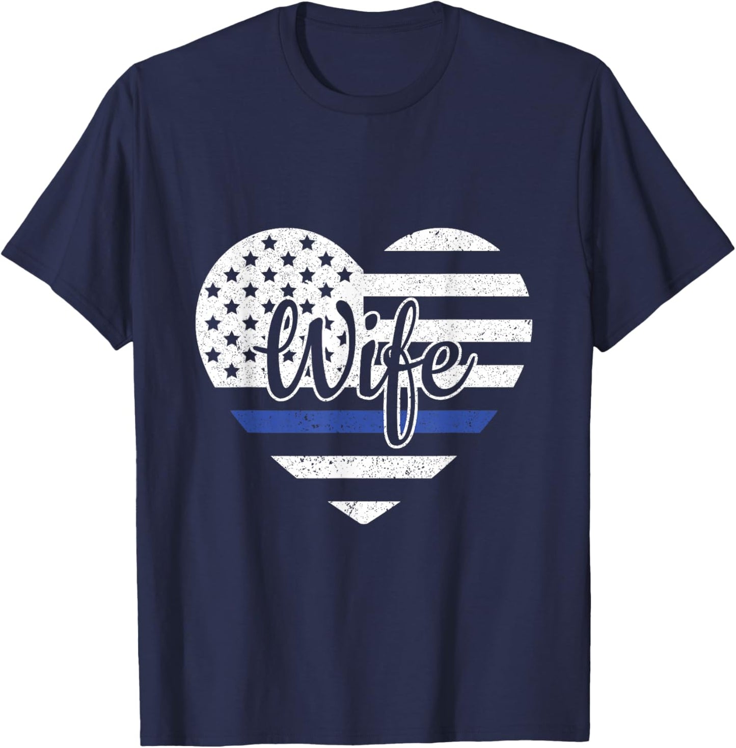 USA Heart Police Officer Wife Blue Line Police Wife Support T-Shirt - T-Shirt | Navy