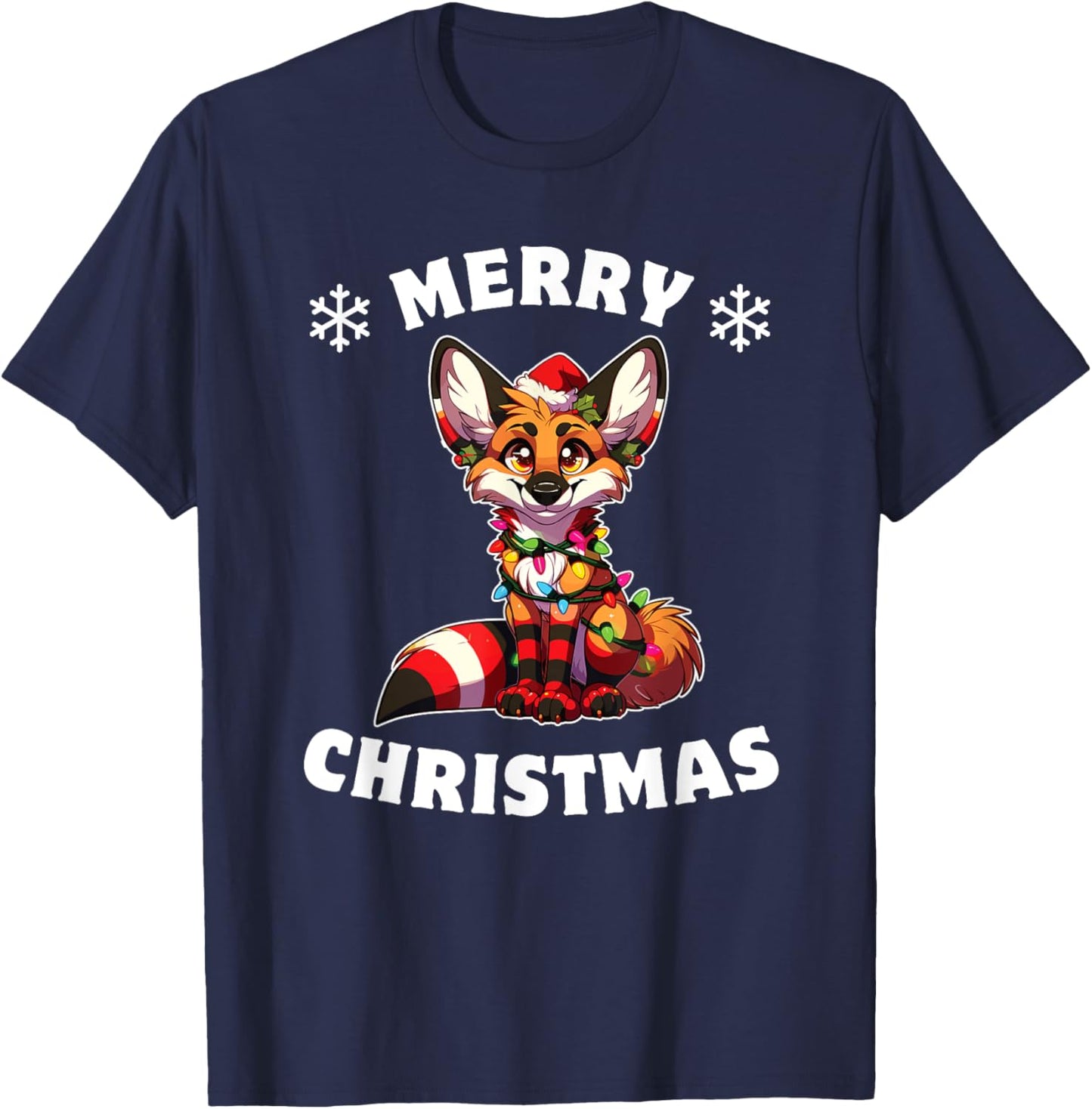 Christmas Hat Christmas Fairy Lights Maned Wolf T-Shirt - T-Shirt | Navy