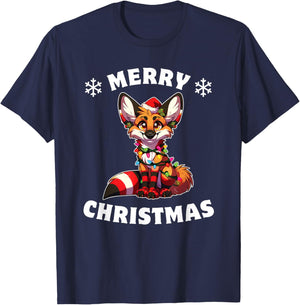 Christmas Hat Christmas Fairy Lights Maned Wolf T-Shirt - T-Shirt | Navy