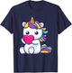 Unicorn Holding A Heart Rainbow Cute T-Shirt - T-Shirt | Navy