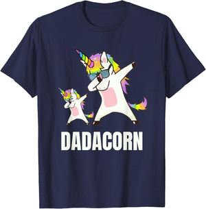 Dadacorn Daddy Unicorn Funny Dabbing Unicorn Dad and Baby T-Shirt - T-Shirt | Navy