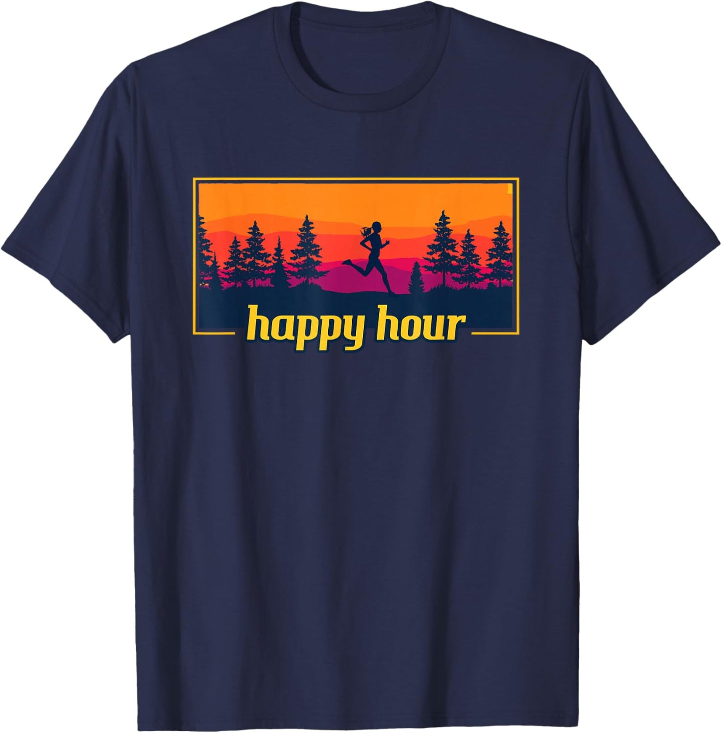 Happy Hour Running Woman Running Runner T-Shirt - T-Shirt | Navy
