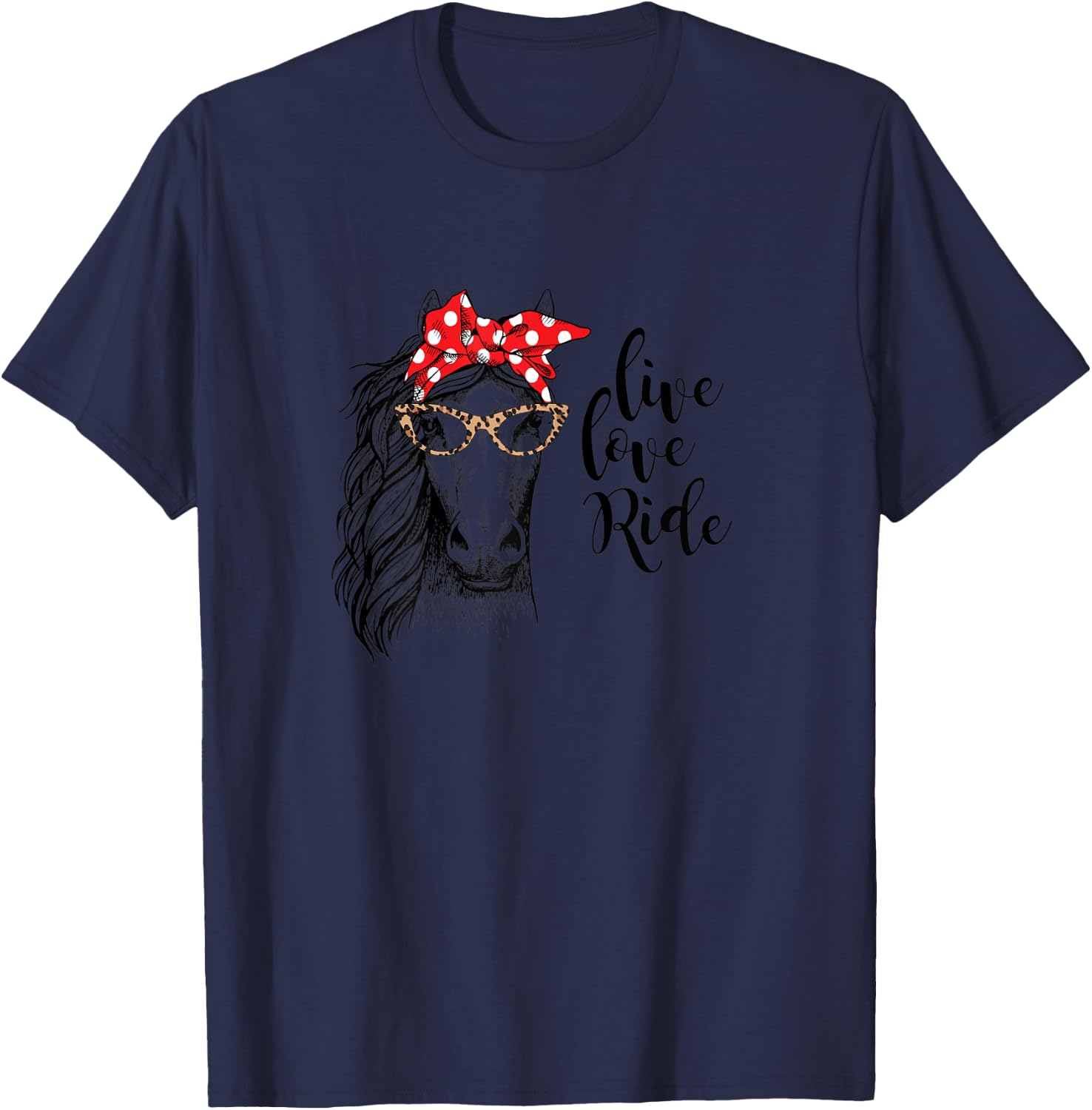 Fun Horseback Riding Shirt Live Love Ride Horse with Bow 2XL T-Shirt - T-Shirt | Navy
