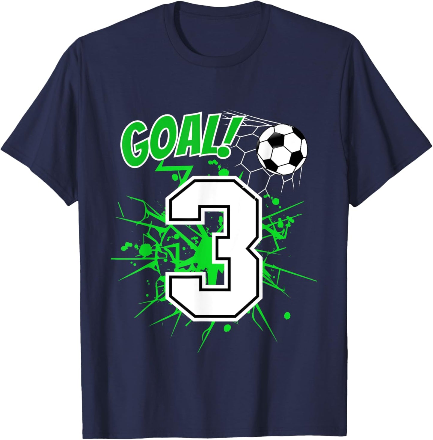 Boy 3 Years Old Kids 3rd Soccer Birthday Ball Theme T-Shirt - T-Shirt | Navy