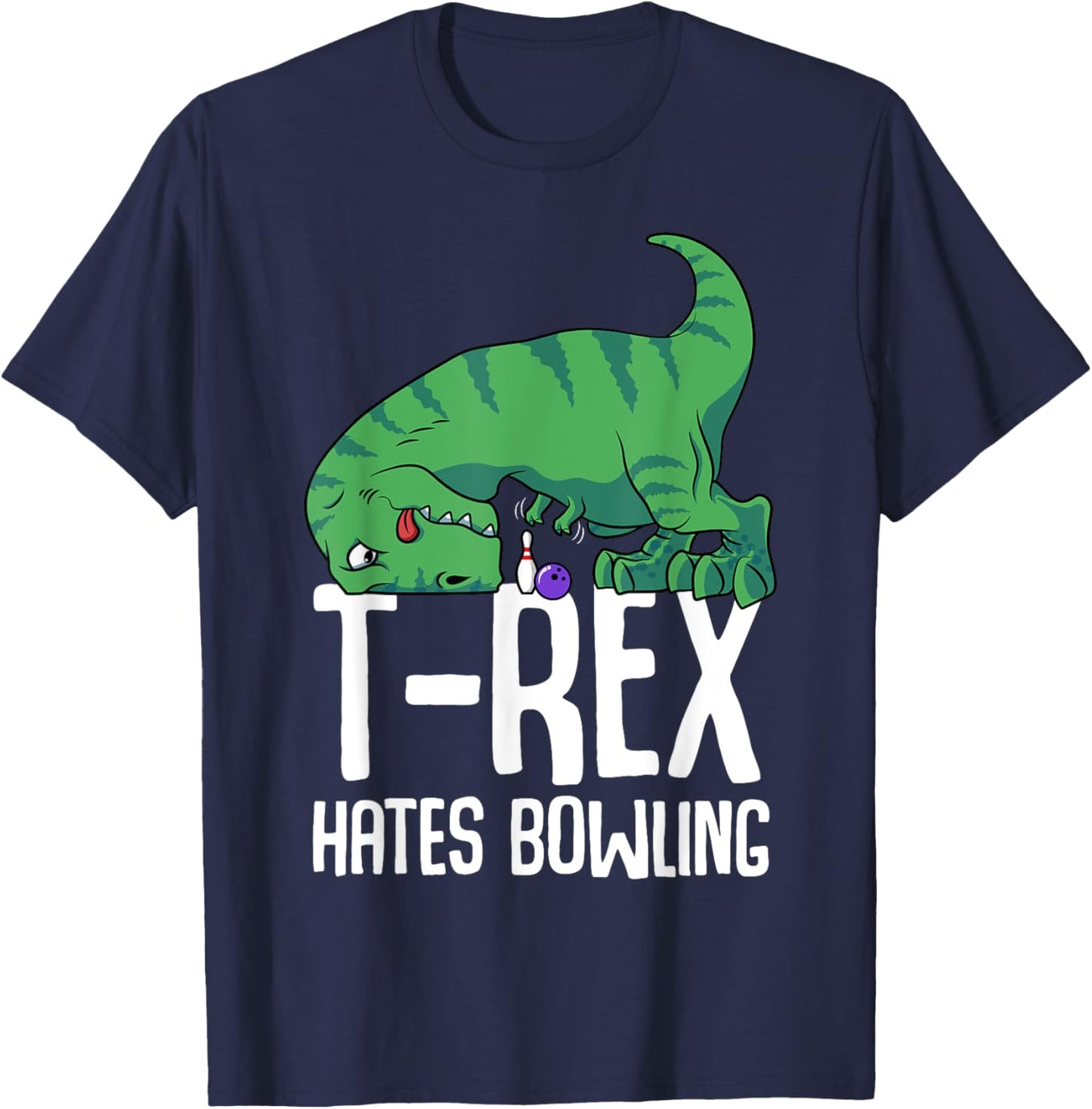 Funny T-Rex Hates Bowling Gym Short Arms Dino Lover TRex T-Shirt - T-Shirt | Navy