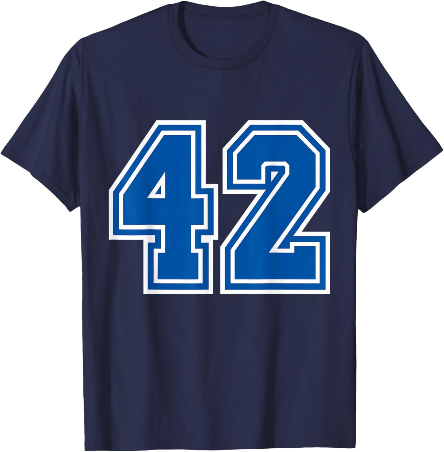 Number #42 Blue Sports Team Varsity Number T-Shirt - T-Shirt | Navy
