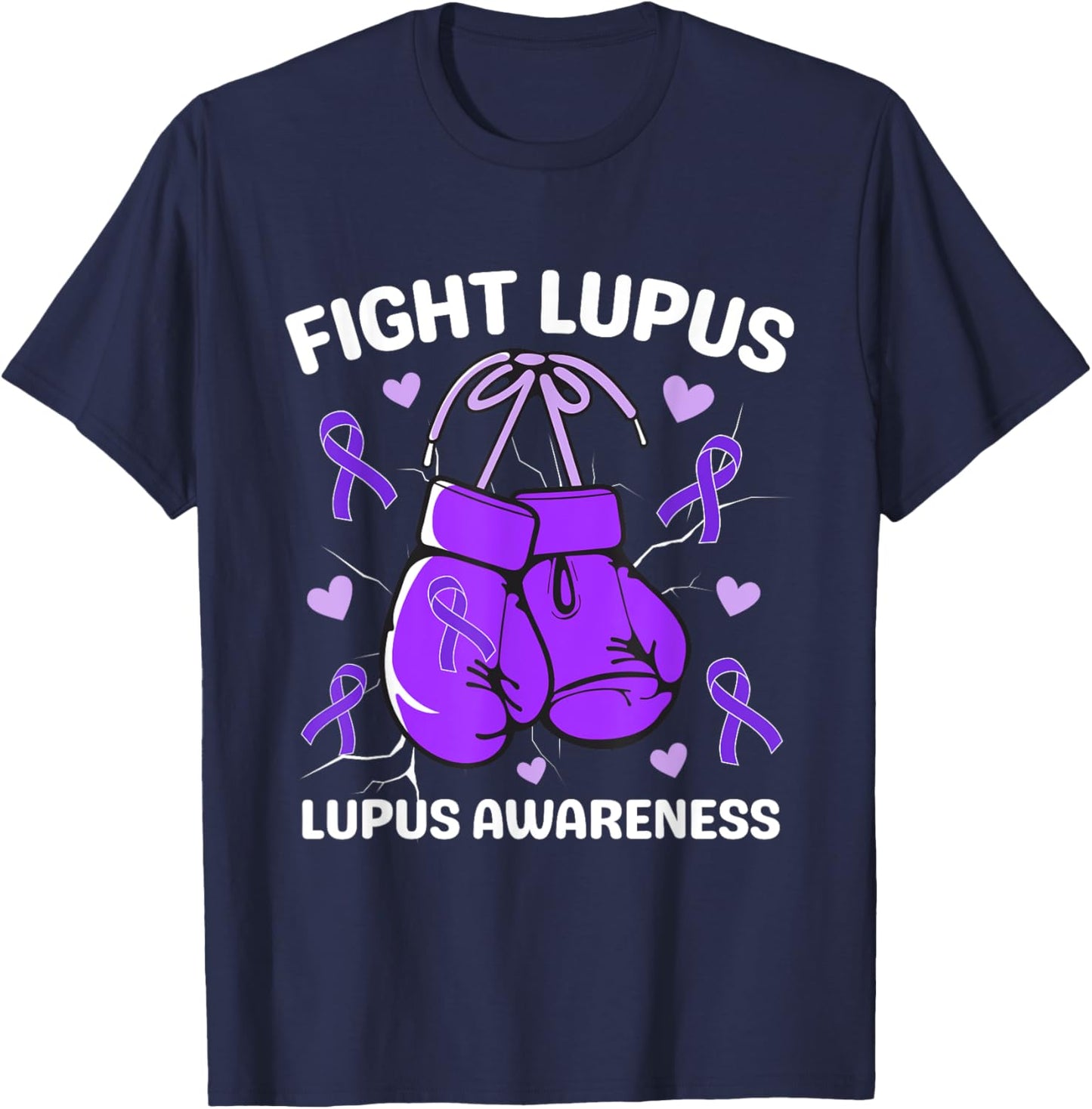 Fight Lupus Purple Awareness Ribbon Lupus Fighter Women Men T-Shirt - T-Shirt | Navy