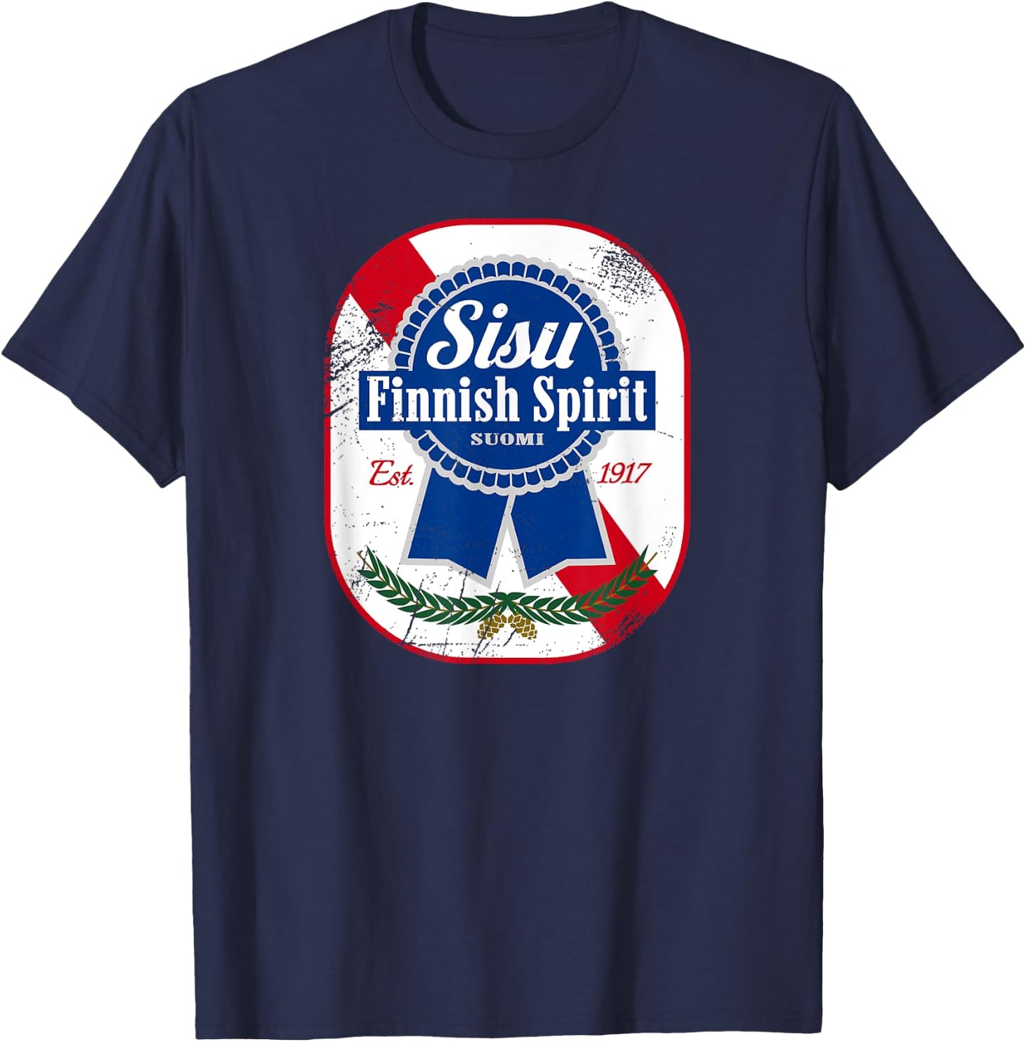 Sisu Finnish Finland Suomi Vintage Classic Retro Beer Label T-Shirt - T-Shirt | Navy