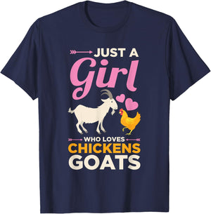 Just a Girl Who Loves Goats Chickens Farm Farming Farmer T-Shirt - T-Shirt | Navy