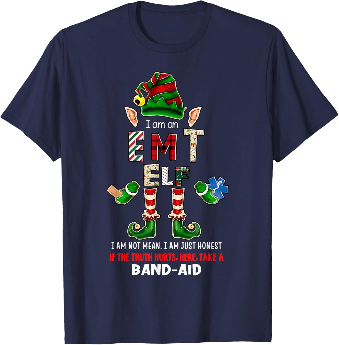 EMT Elf Paramedic Christmas Emergency Medical Nurse T-Shirt - T-Shirt | Navy