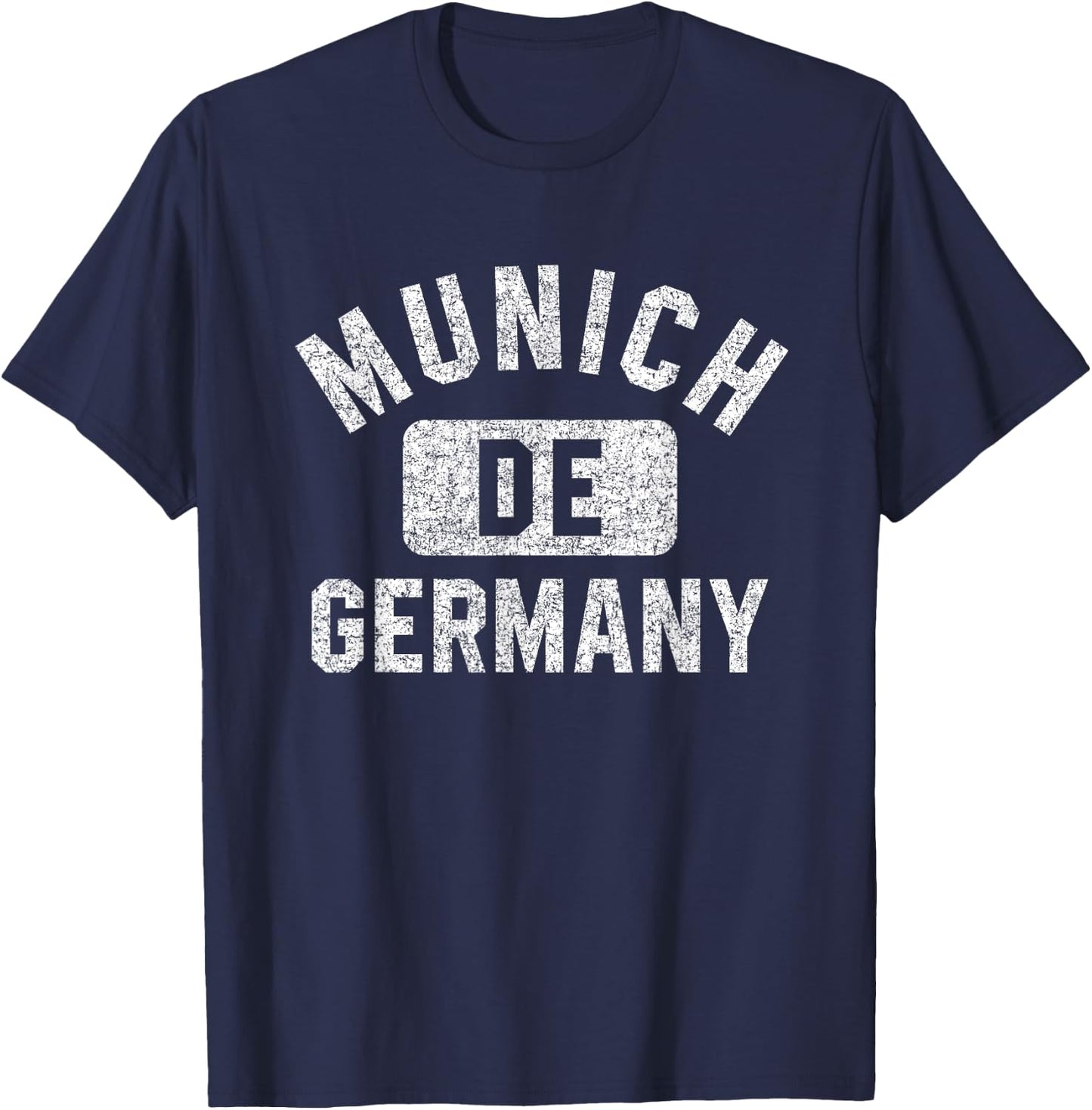 Munich Germany Gym Style Distressed White Print T-Shirt - T-Shirt | Navy
