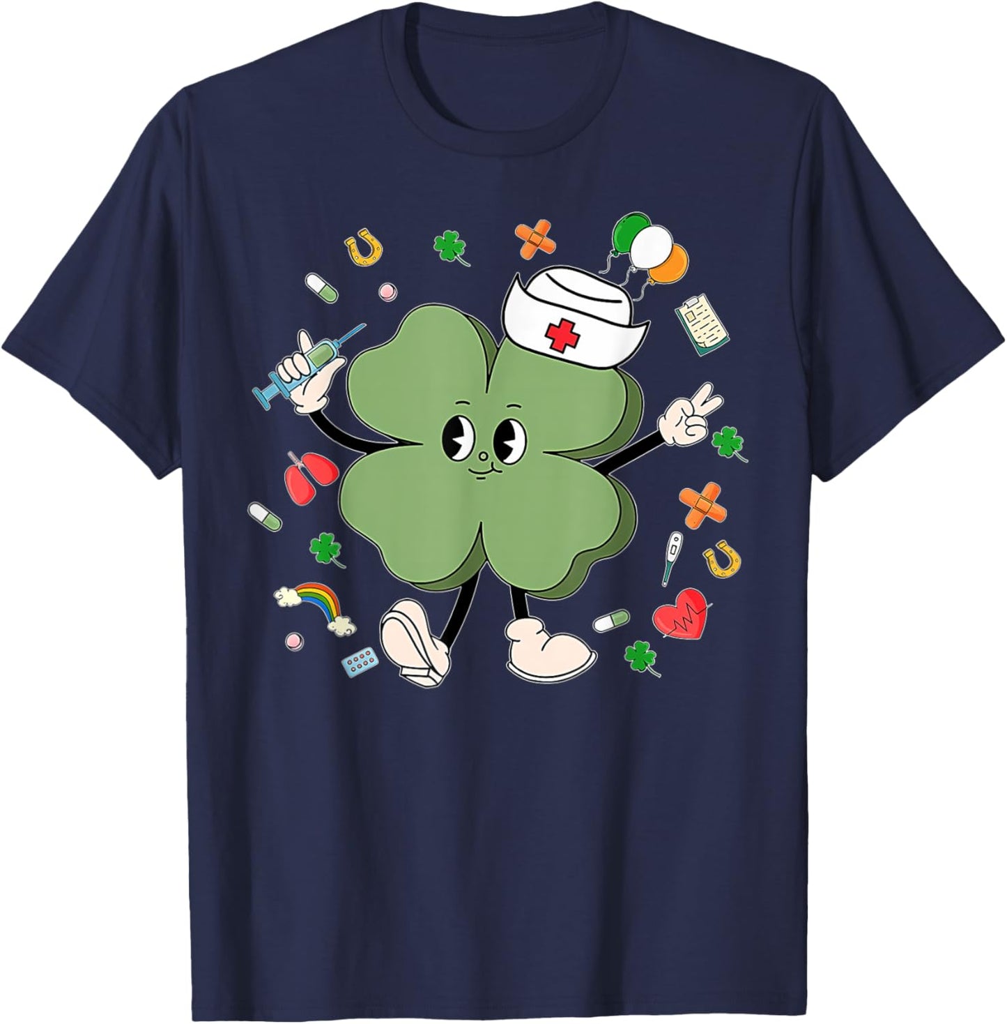 St Patricks Day Nurse Shamrock Saint Pattys Scrub Top Women T-Shirt - T-Shirt | Navy