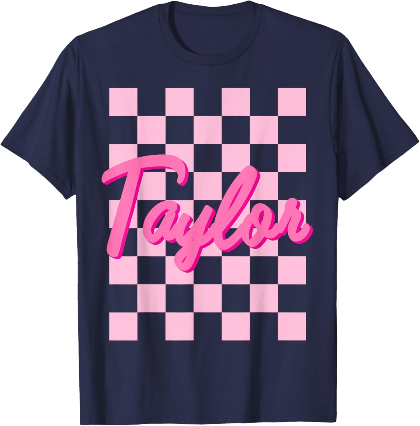 Girl Retro Taylor First Name Personalized Groovy Birthday T-Shirt - T-Shirt | Navy
