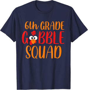 6th Grade Gobble Squad Funny Thanksgiving Teacher Women Kids T-Shirt - T-Shirt | Navy